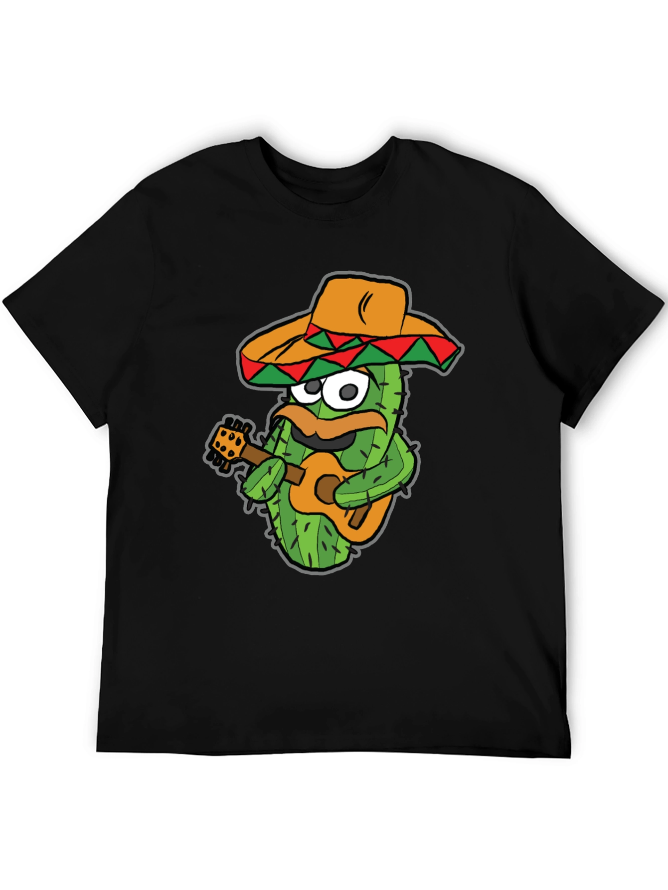 Cactus Guitarist Graphic Tee - Black Cotton T-Shirt