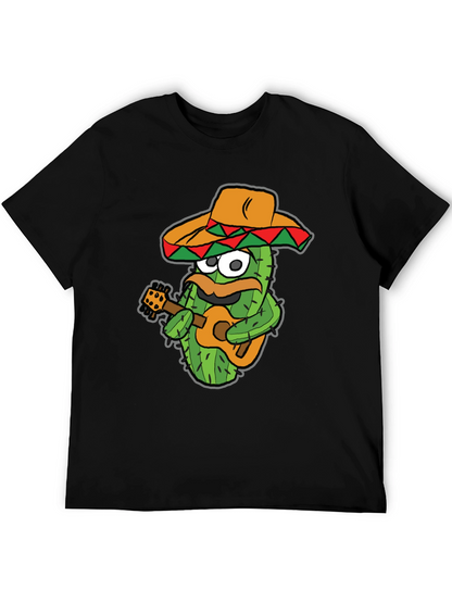 Cactus Guitarist Graphic Tee - Black Cotton T-Shirt