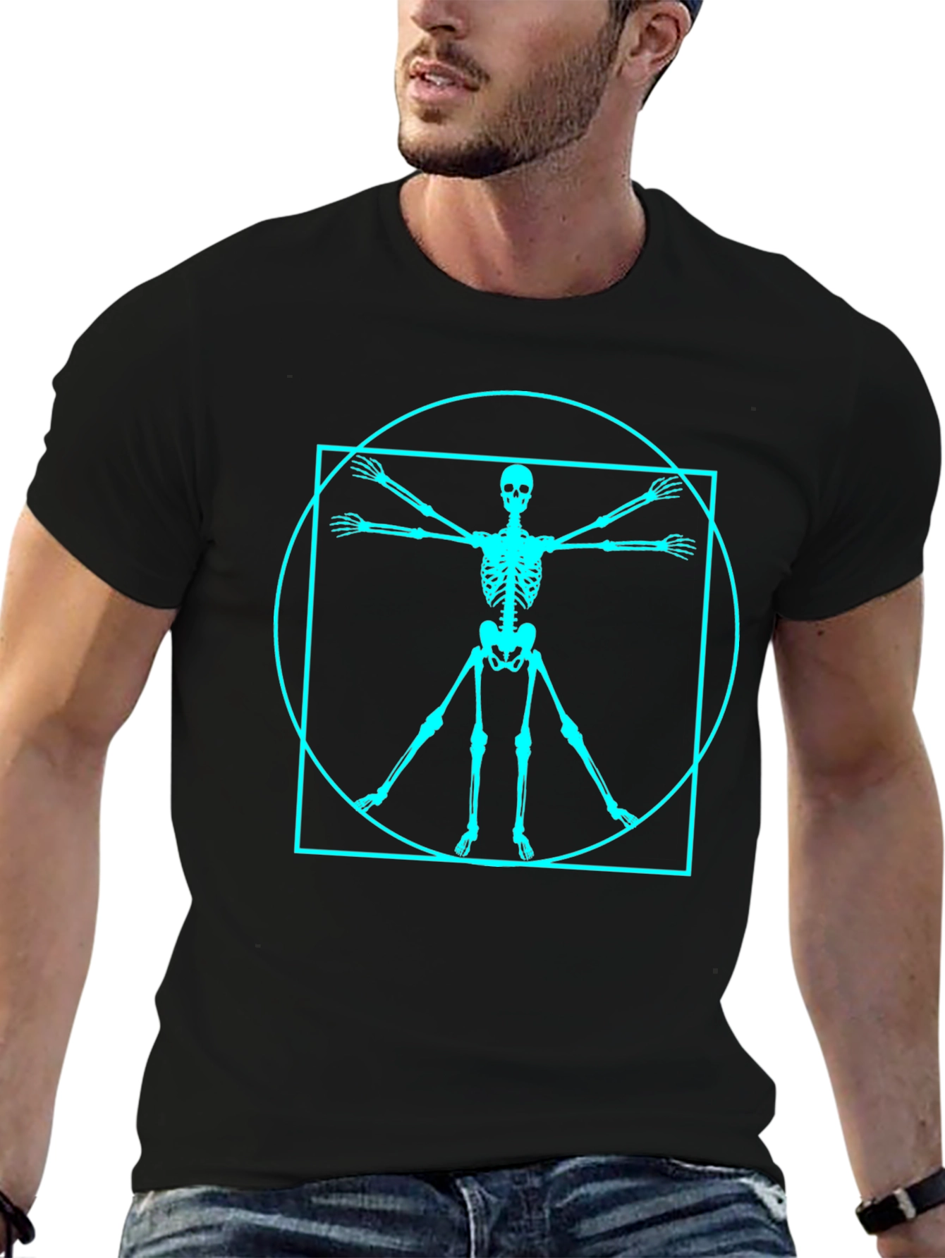 Vitruvian Skeleton Graphic Tee - Black