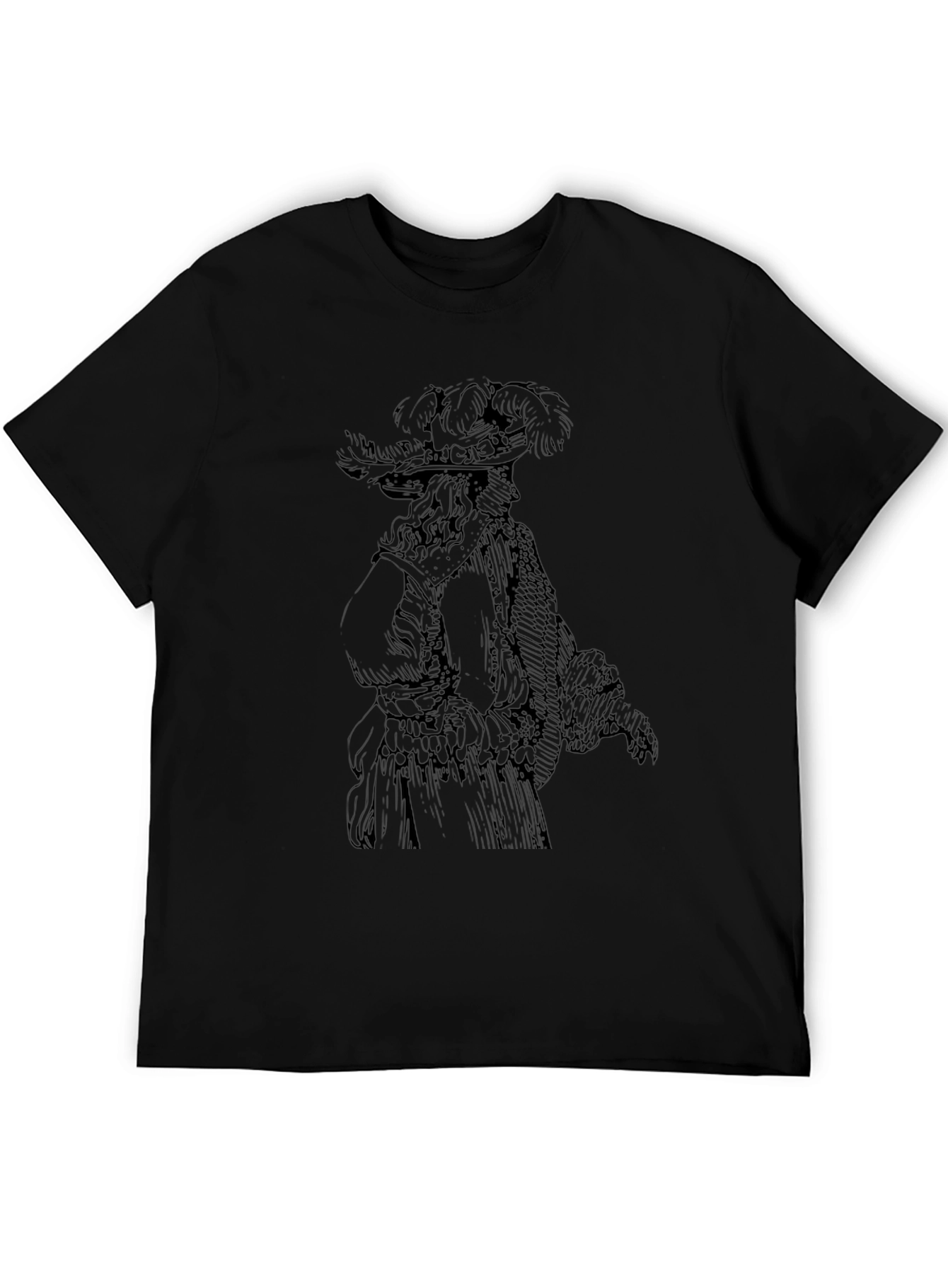 Feathered Hat Gentleman Graphic Tee - Black