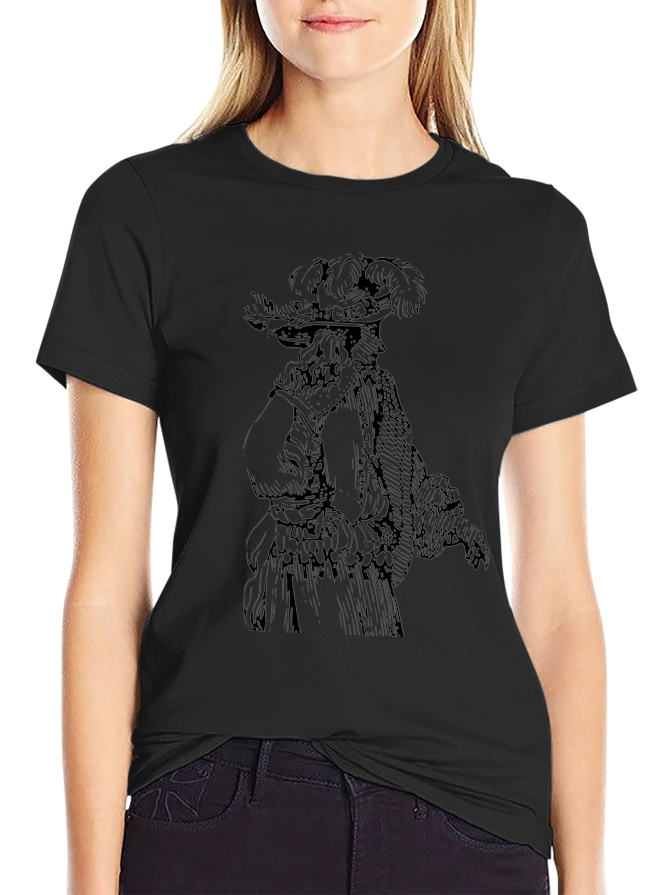 Feathered Hat Gentleman Graphic Tee - Black