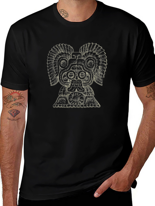 Aztec God Graphic Tee - Black Cotton T-Shirt