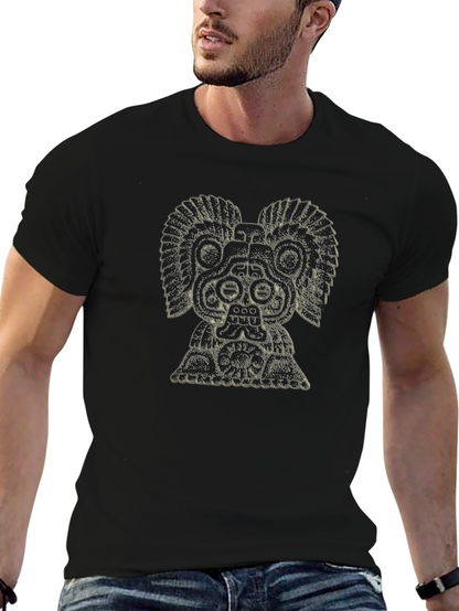 Aztec God Graphic Tee - Black Cotton T-Shirt
