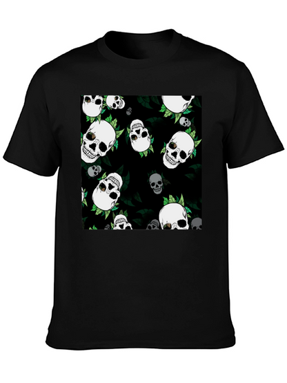 Skull & Leaf Print Black Tee