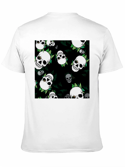 Skull & Leaf Print Black Tee