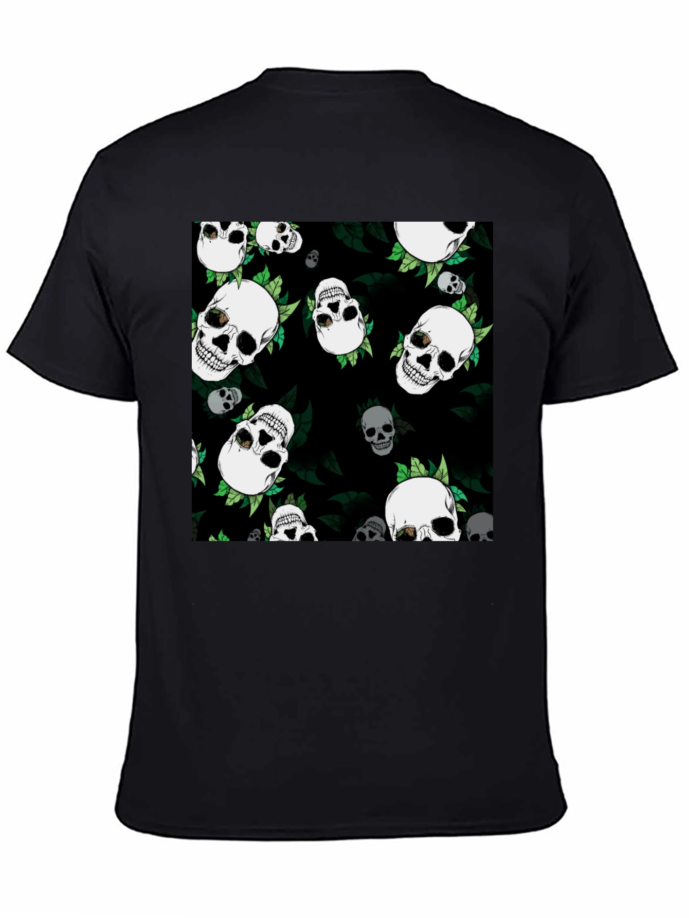 Skull & Leaf Print Black Tee