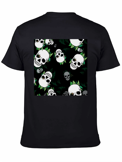 Skull & Leaf Print Black Tee