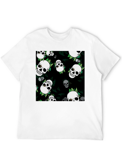 Skull & Leaf Print Black Tee