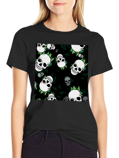 Skull & Leaf Print Black Tee