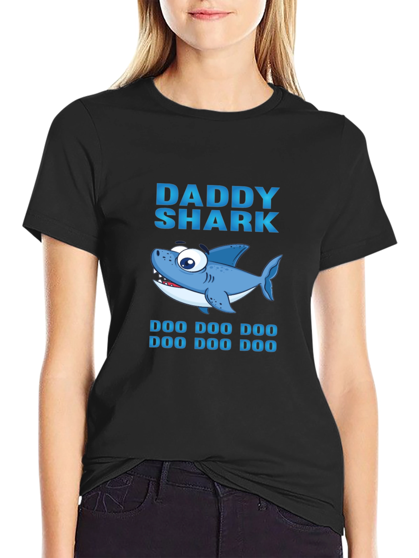 Daddy Shark Graphic Print Black T-Shirt