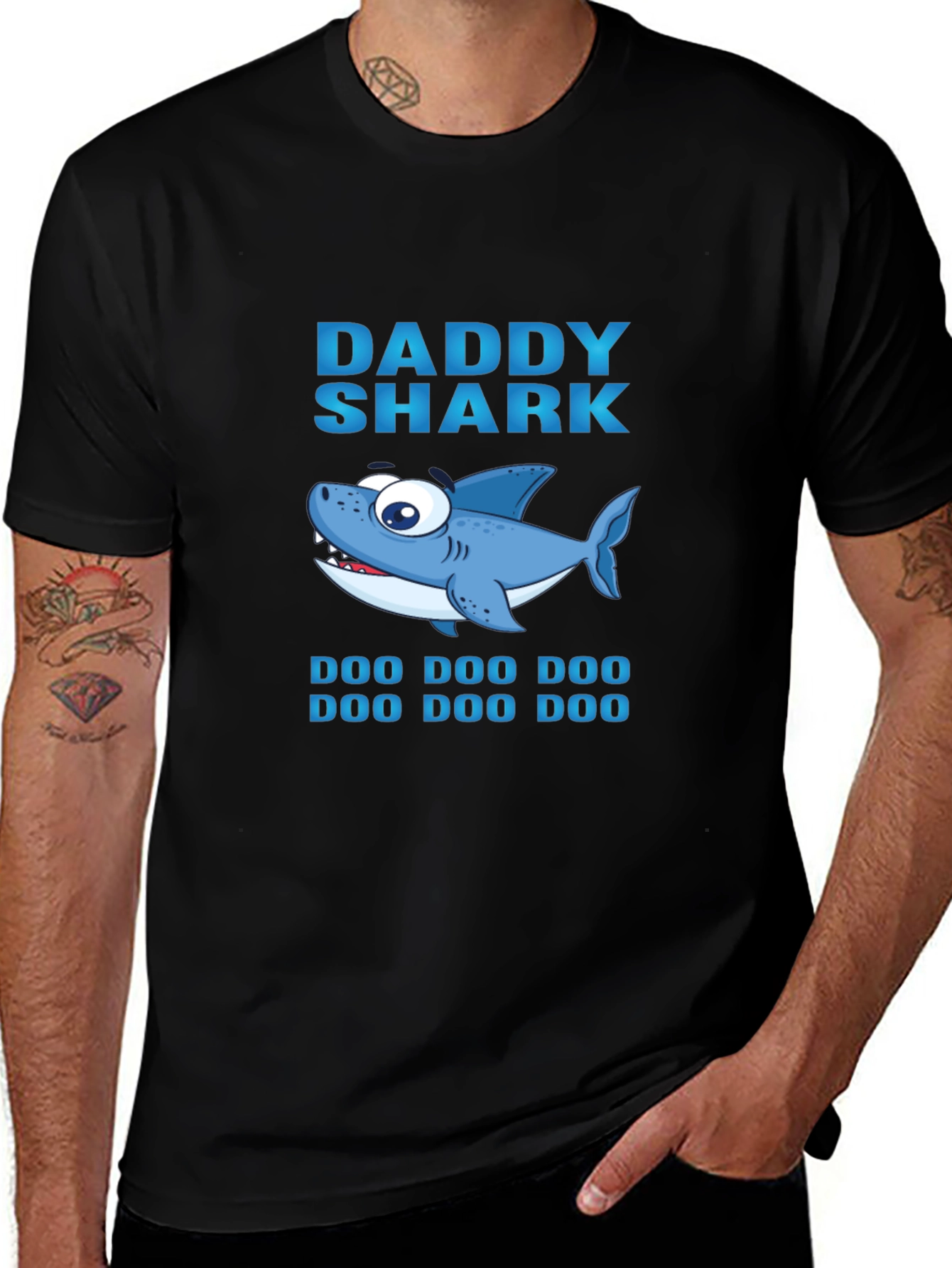 Daddy Shark Graphic Print Black T-Shirt