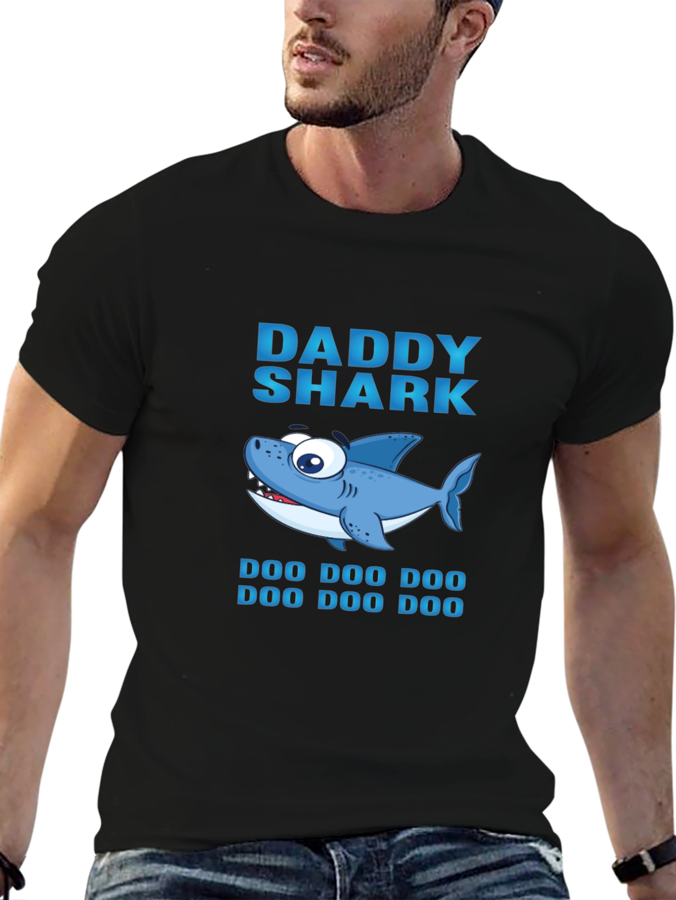 Daddy Shark Graphic Print Black T-Shirt