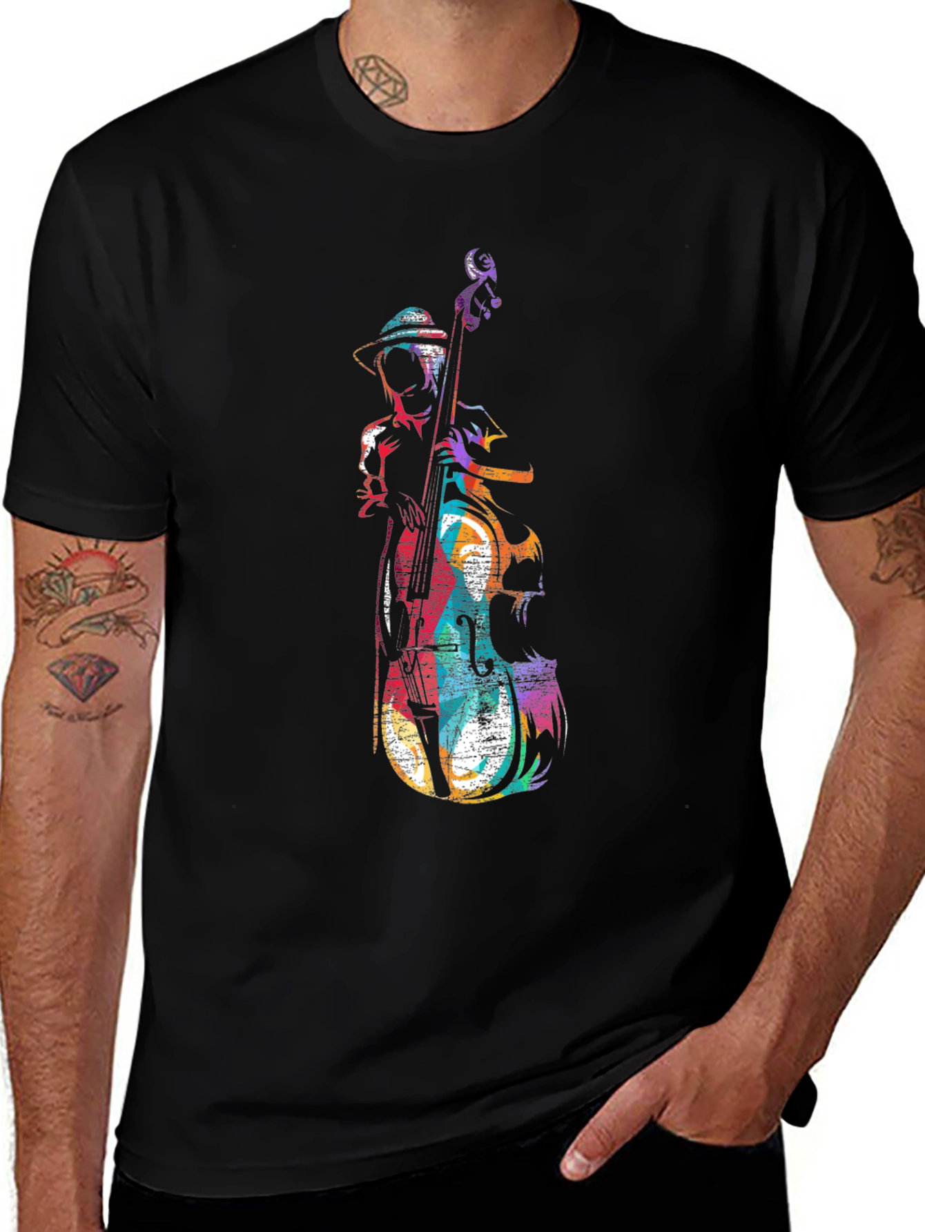 Musician Bass Player Graphic Tee - Black