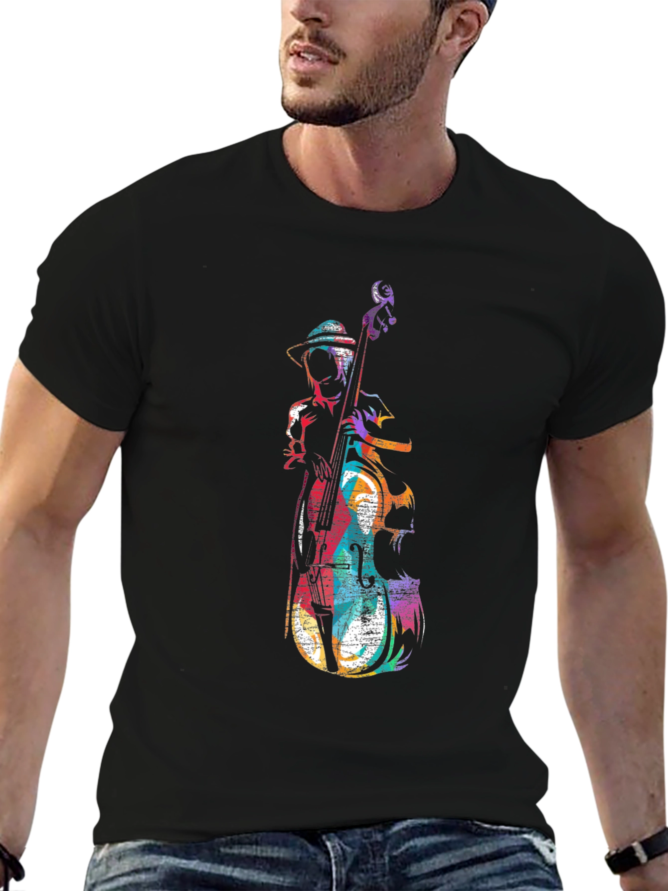 Musician Bass Player Graphic Tee - Black