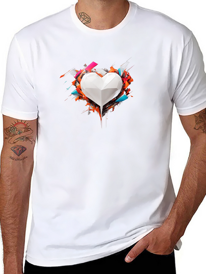 Geometric Heart Graphic Tee - Modern Art Shirt