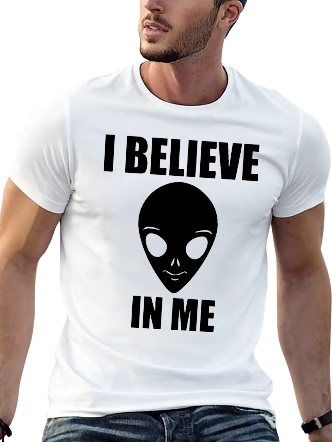 I Believe Alien Head Graphic Print Tee