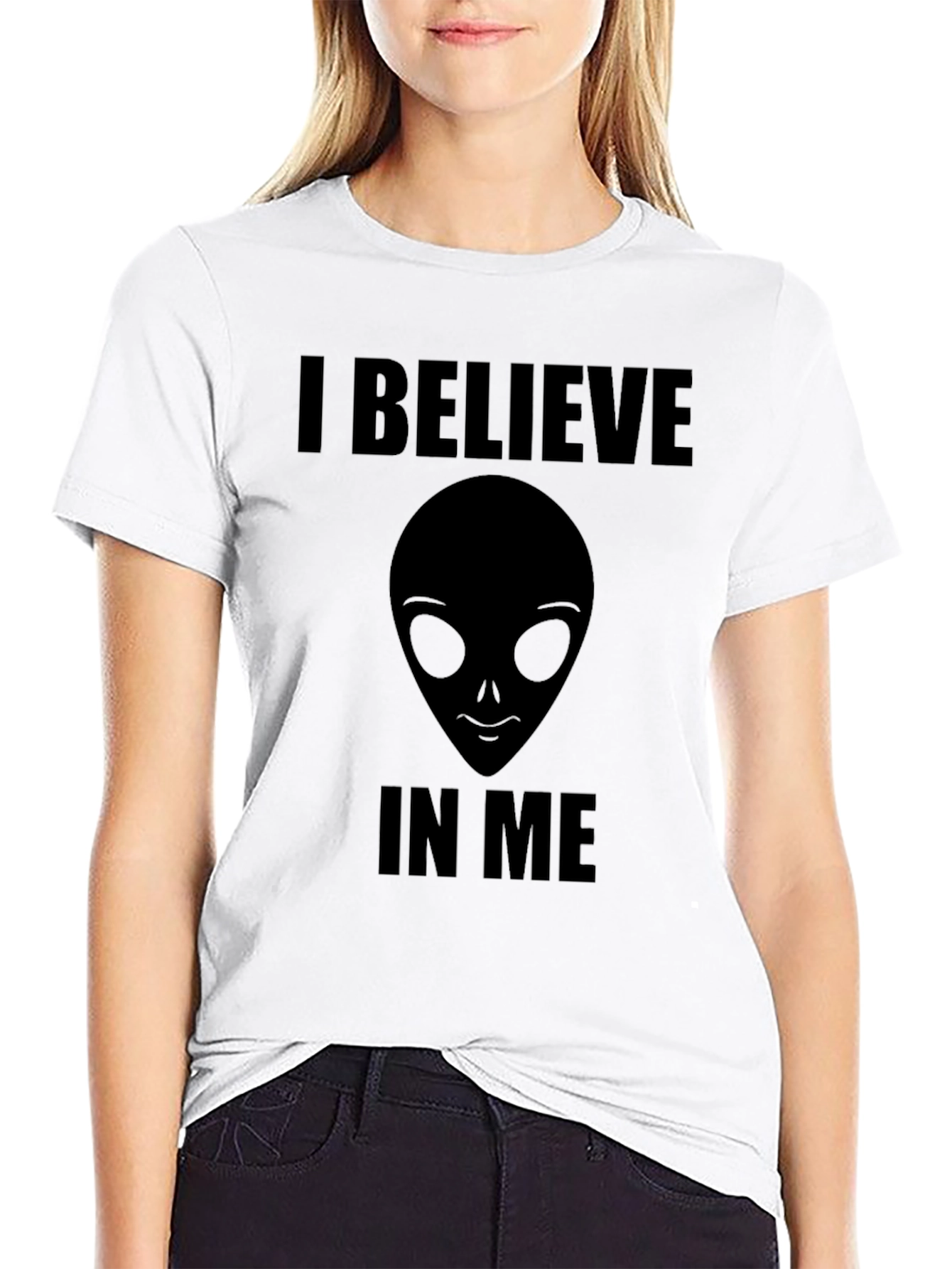 I Believe Alien Head Graphic Print Tee