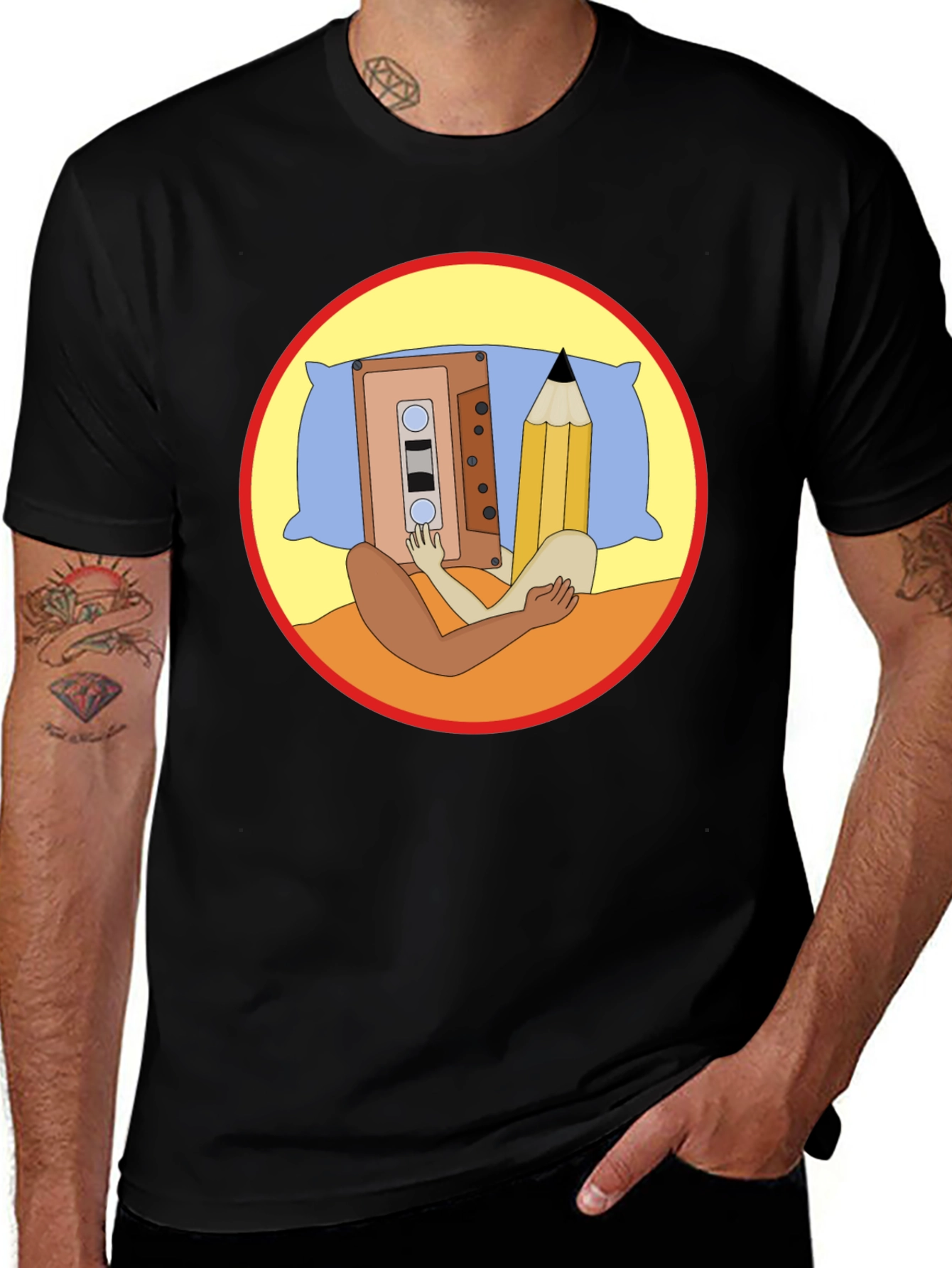 Cassette & Pencil Pillow T-Shirt