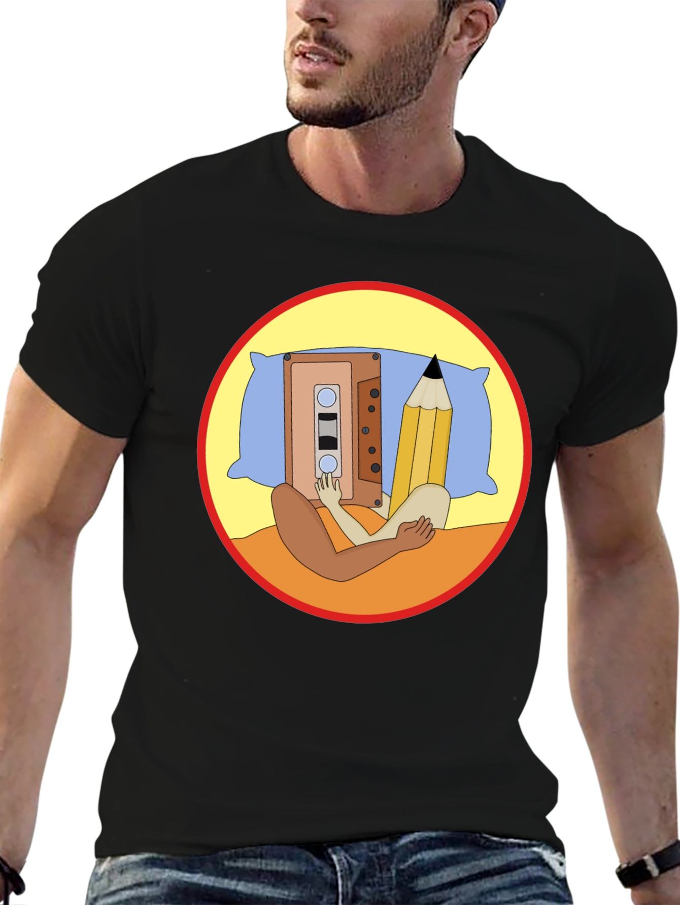 Cassette & Pencil Pillow T-Shirt