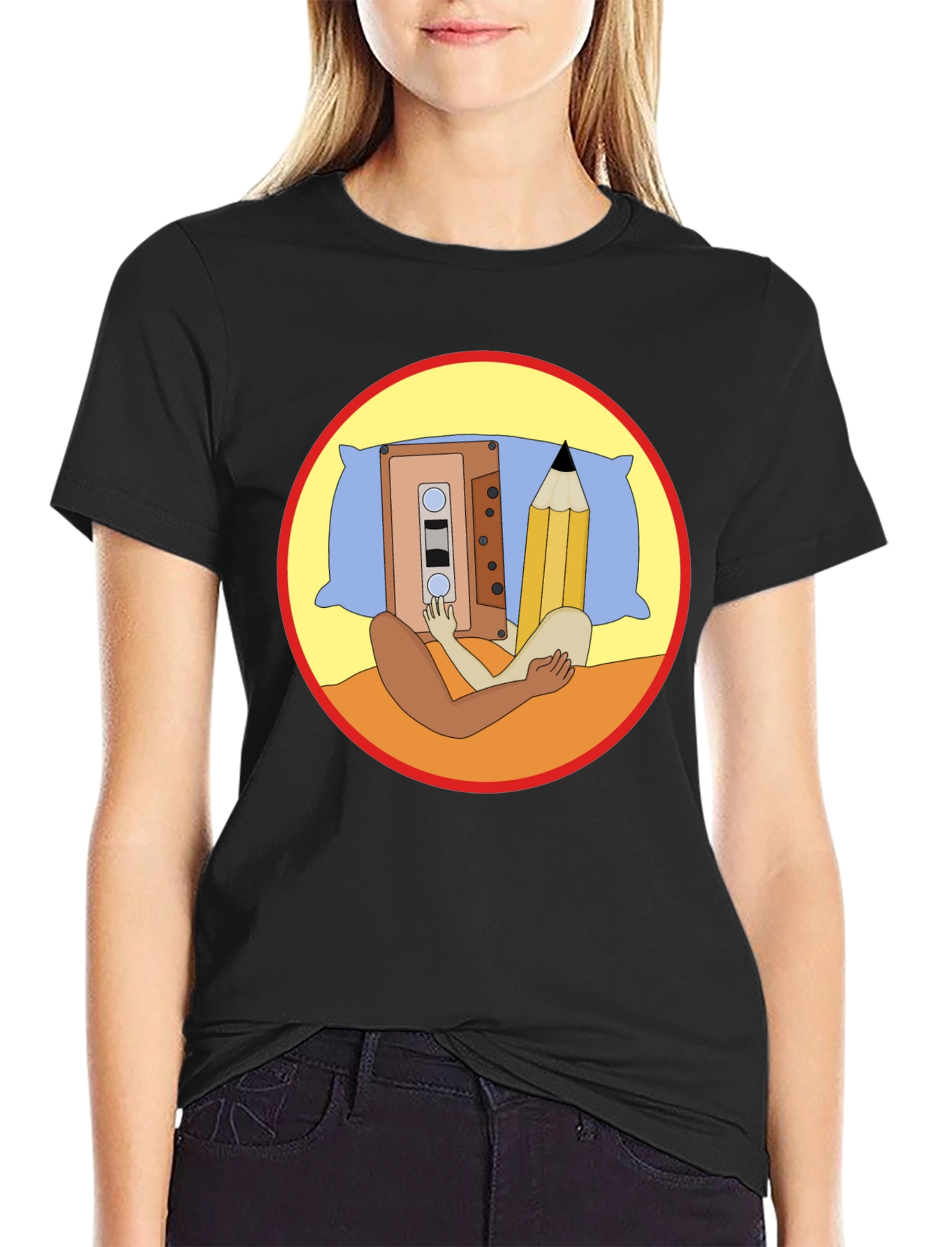 Cassette & Pencil Pillow T-Shirt