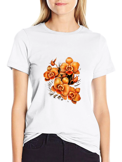 Orchid Floral Print Black T-Shirt