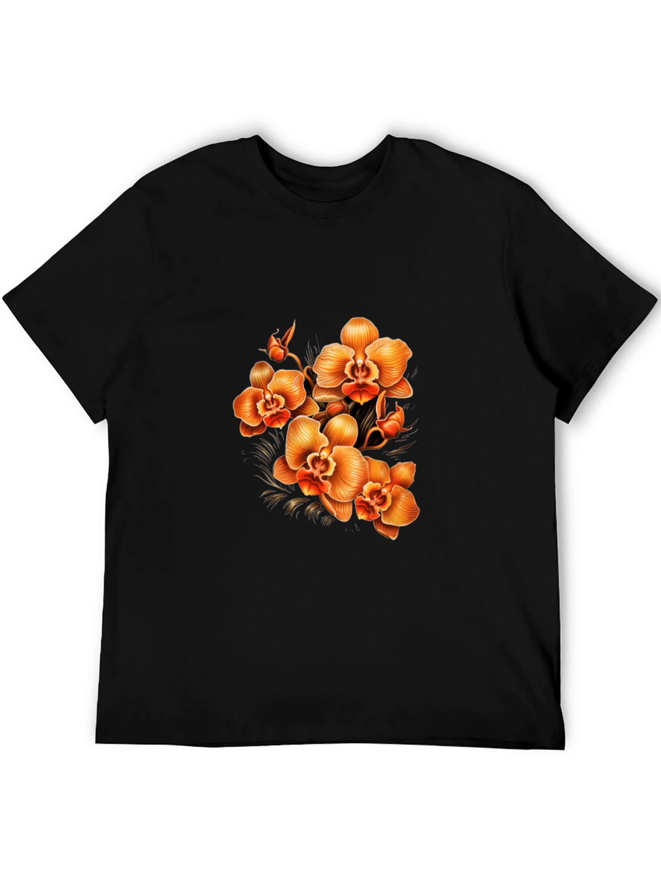 Orchid Floral Print Black T-Shirt