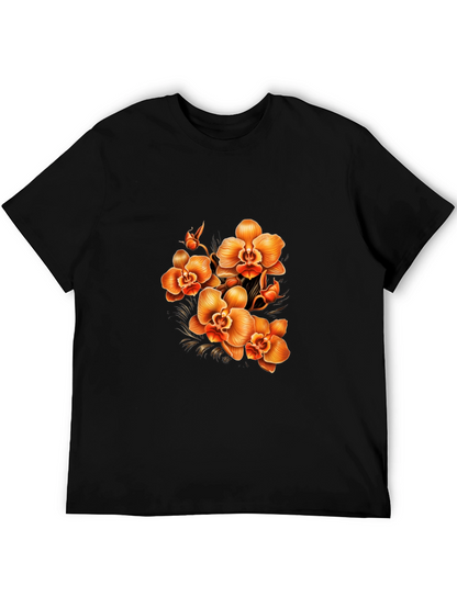 Orchid Floral Print Black T-Shirt