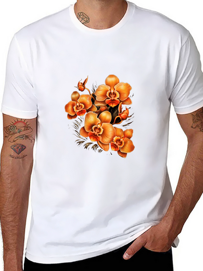 Orchid Floral Print Black T-Shirt