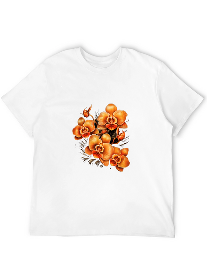 Orchid Floral Print Black T-Shirt