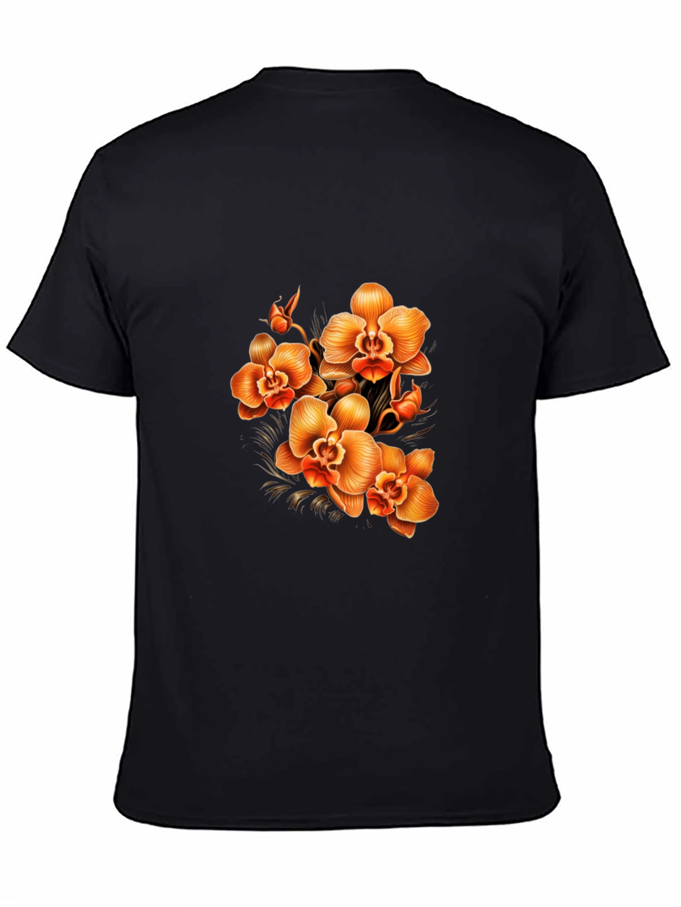 Orchid Floral Print Black T-Shirt