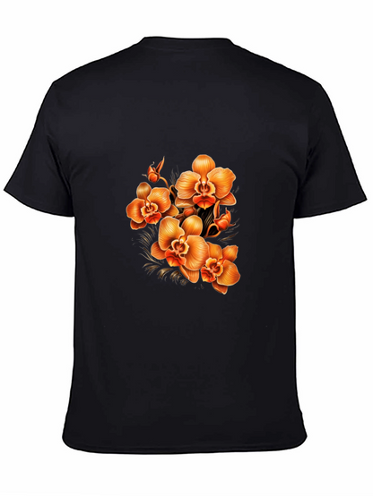 Orchid Floral Print Black T-Shirt