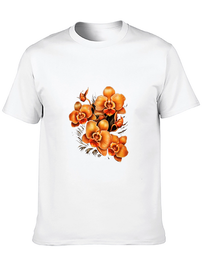 Orchid Floral Print Black T-Shirt