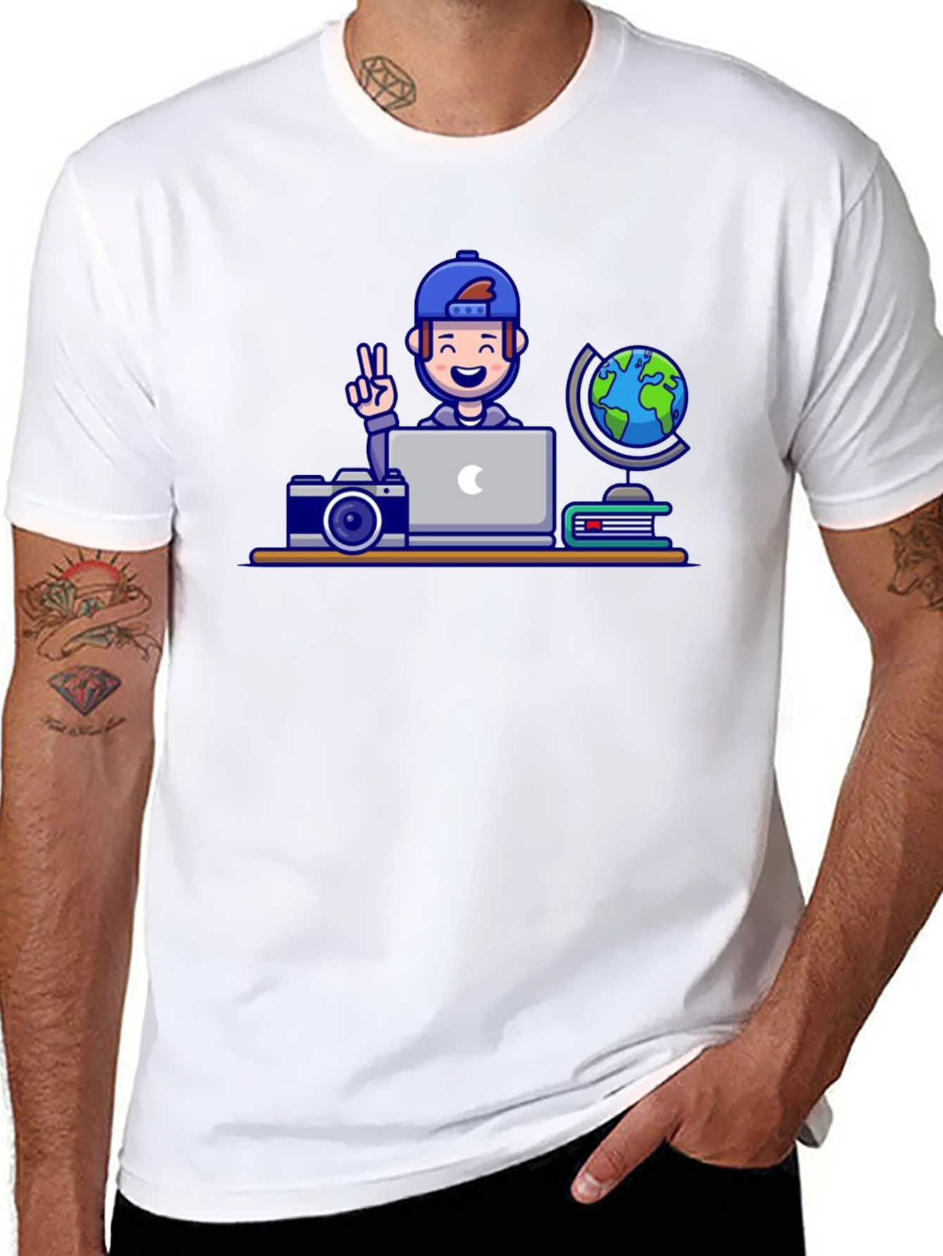Cartoon Traveler Graphic T-Shirt