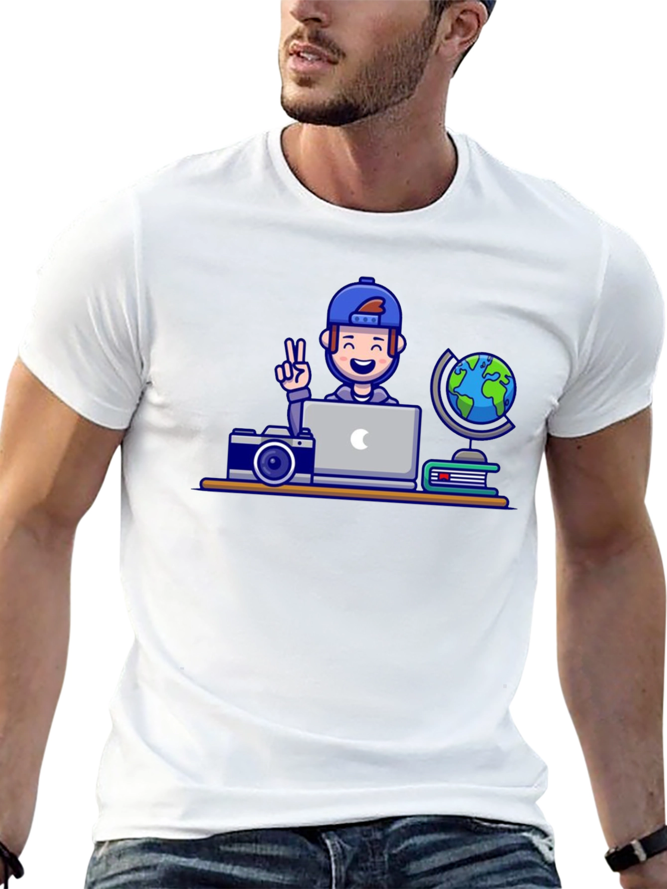 Cartoon Traveler Graphic T-Shirt