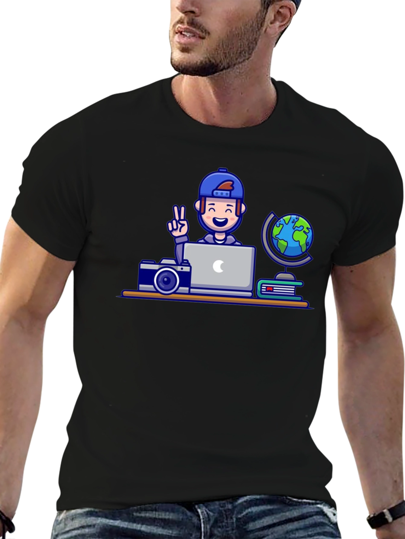Cartoon Traveler Graphic T-Shirt
