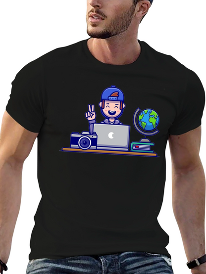 Cartoon Traveler Graphic T-Shirt