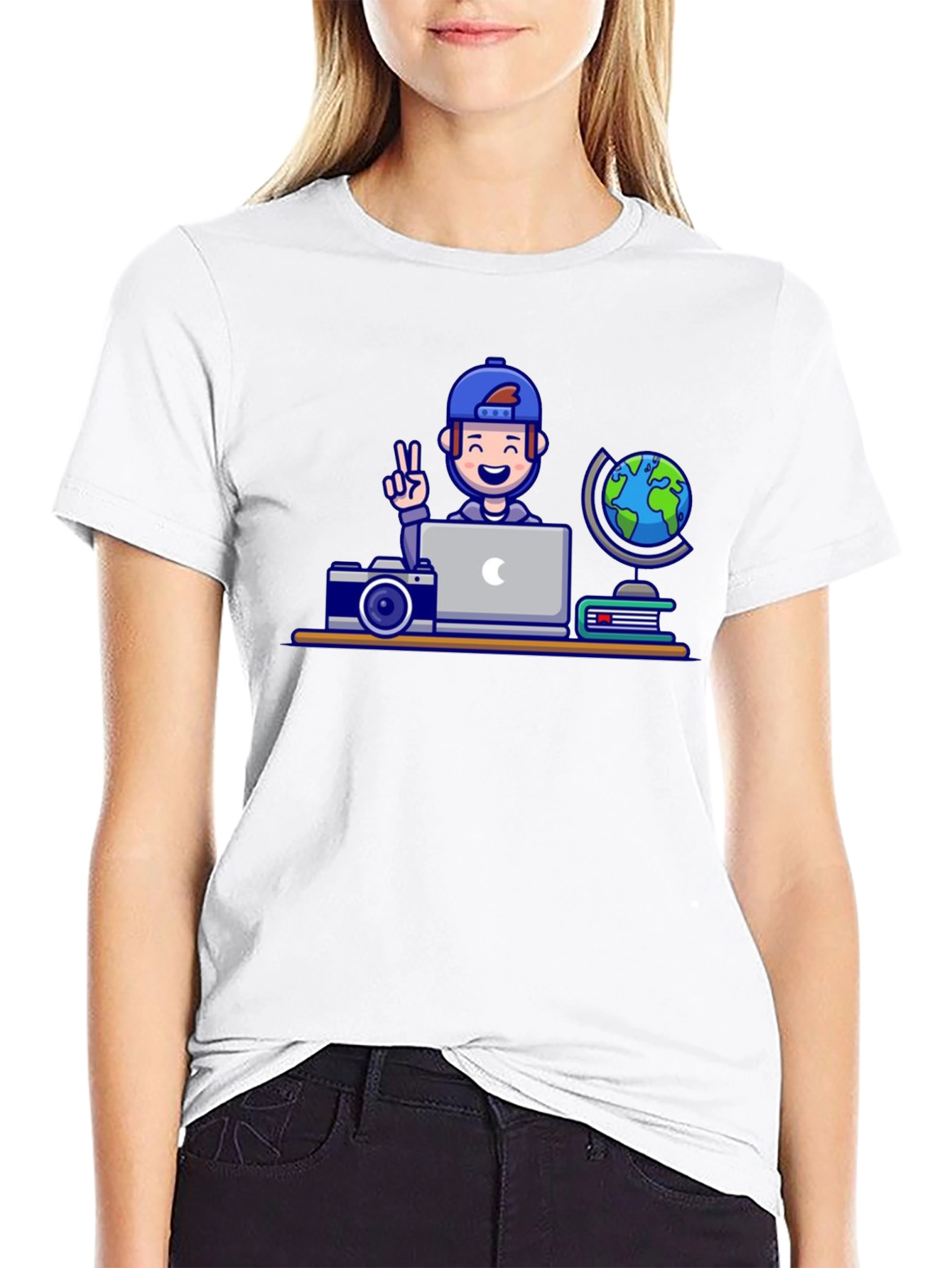 Cartoon Traveler Graphic T-Shirt