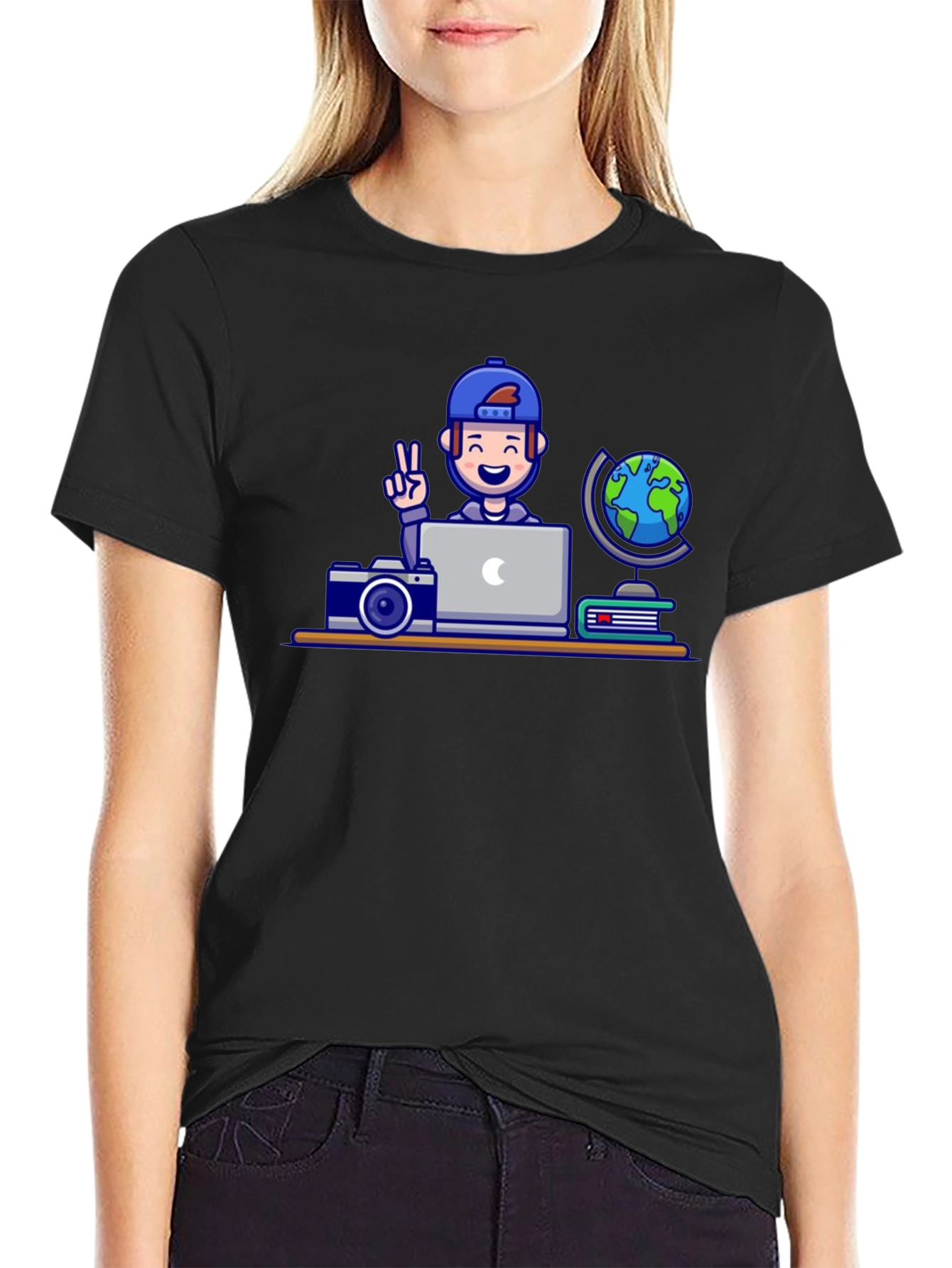 Cartoon Traveler Graphic T-Shirt