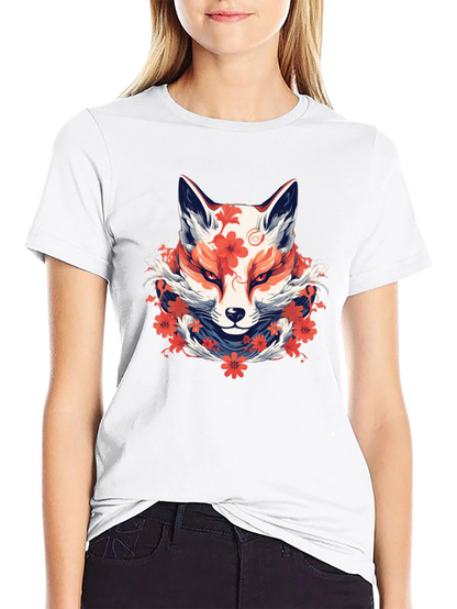Floral Fox Graphic Tee - Artistic Style