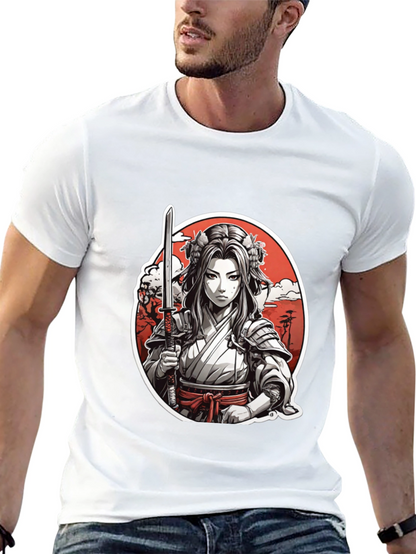 Samurai Girl Graphic Tee - Black Cotton T-Shirt