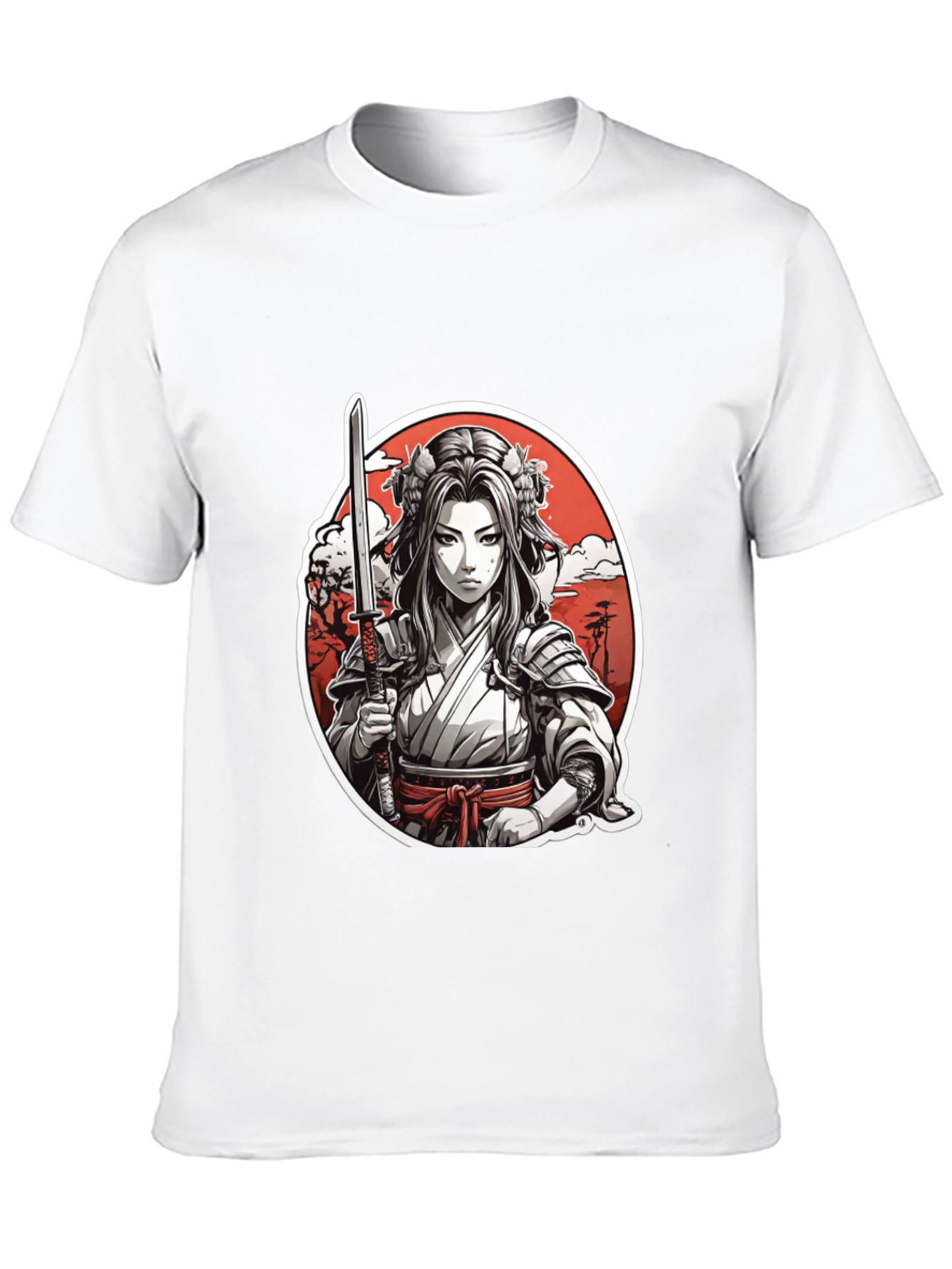 Samurai Girl Graphic Tee - Black Cotton T-Shirt