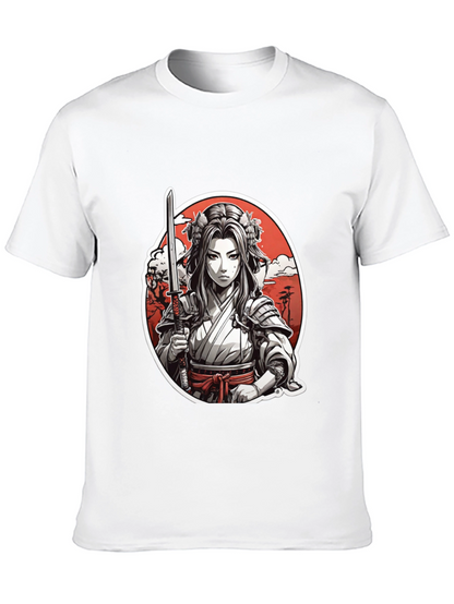 Samurai Girl Graphic Tee - Black Cotton T-Shirt