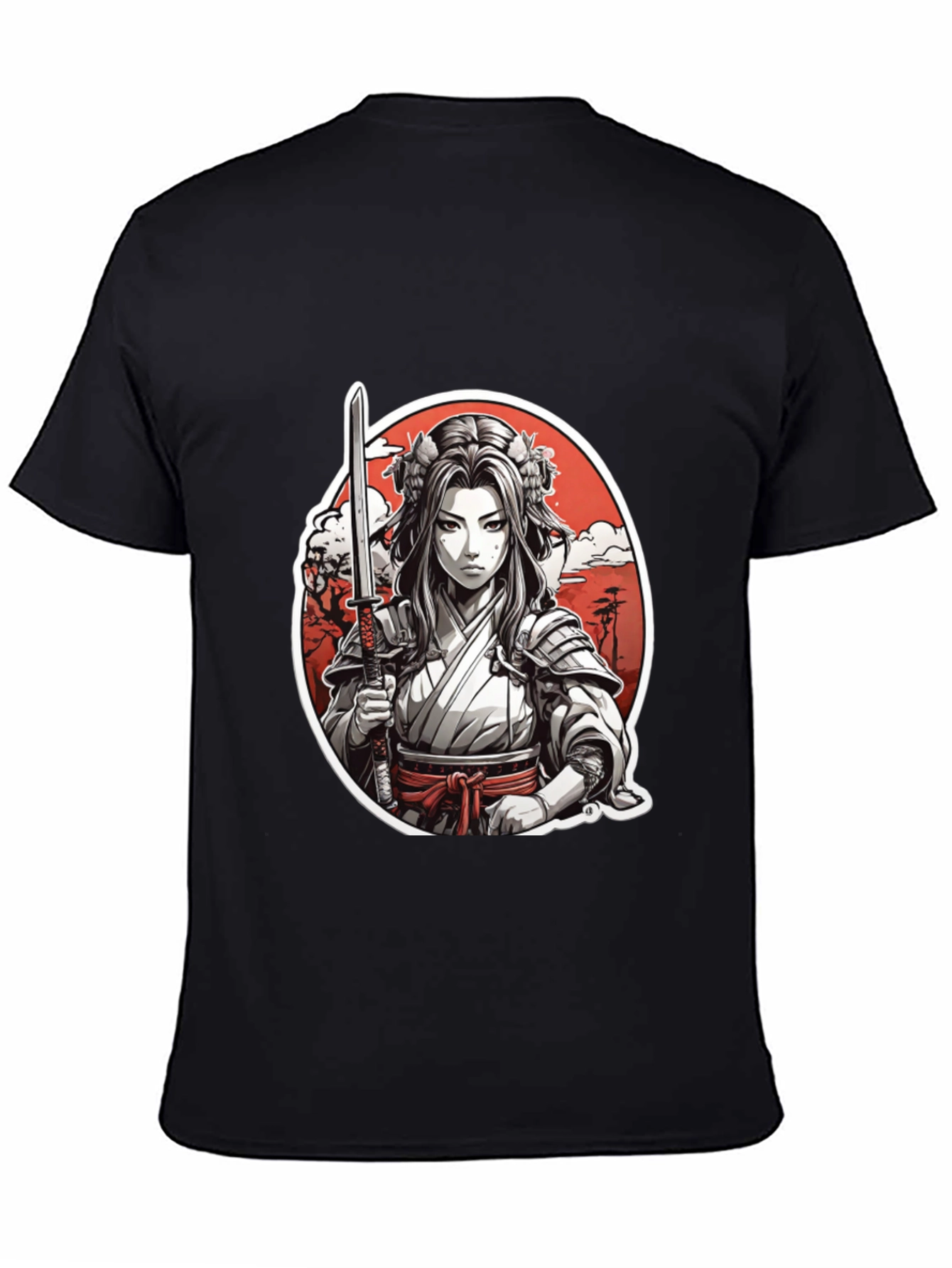 Samurai Girl Graphic Tee - Black Cotton T-Shirt