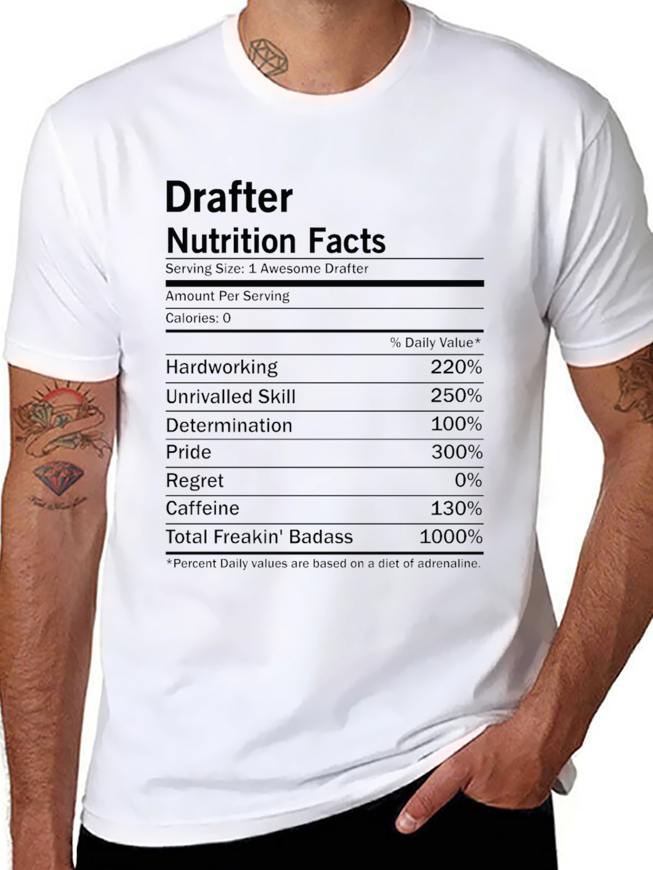 Drafter Nutrition Facts Funny Graphic T-Shirt