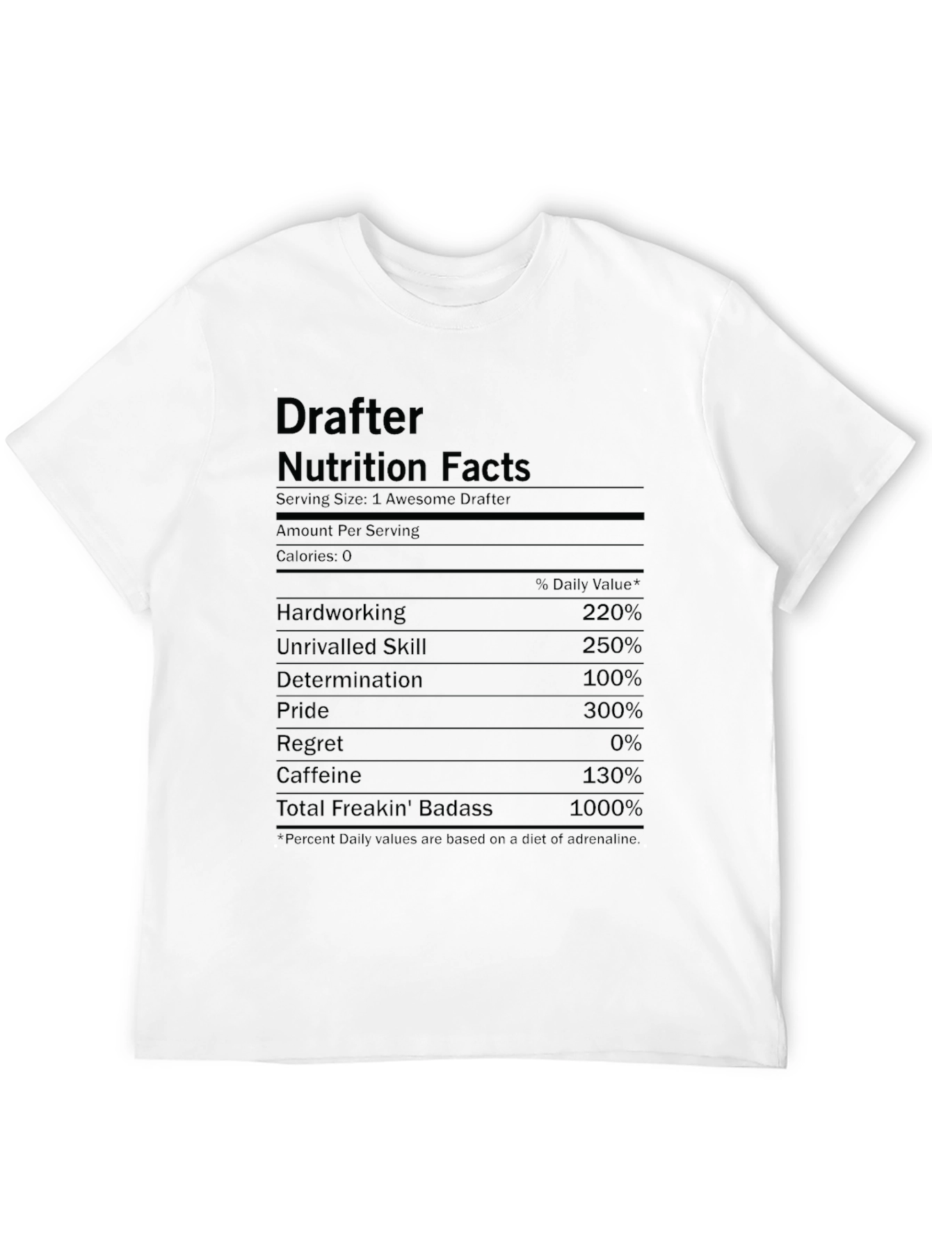 Drafter Nutrition Facts Funny Graphic T-Shirt
