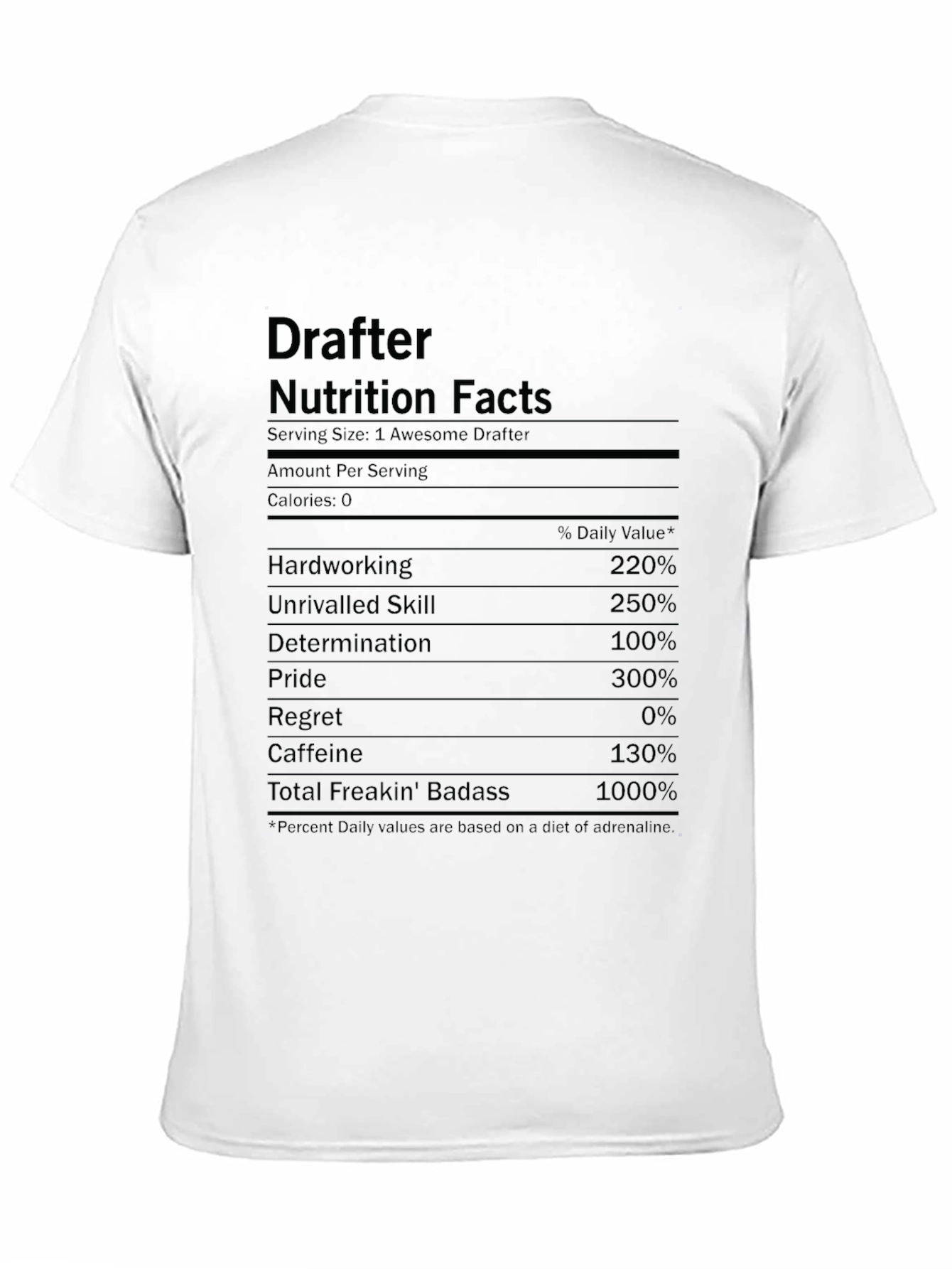 Drafter Nutrition Facts Funny Graphic T-Shirt