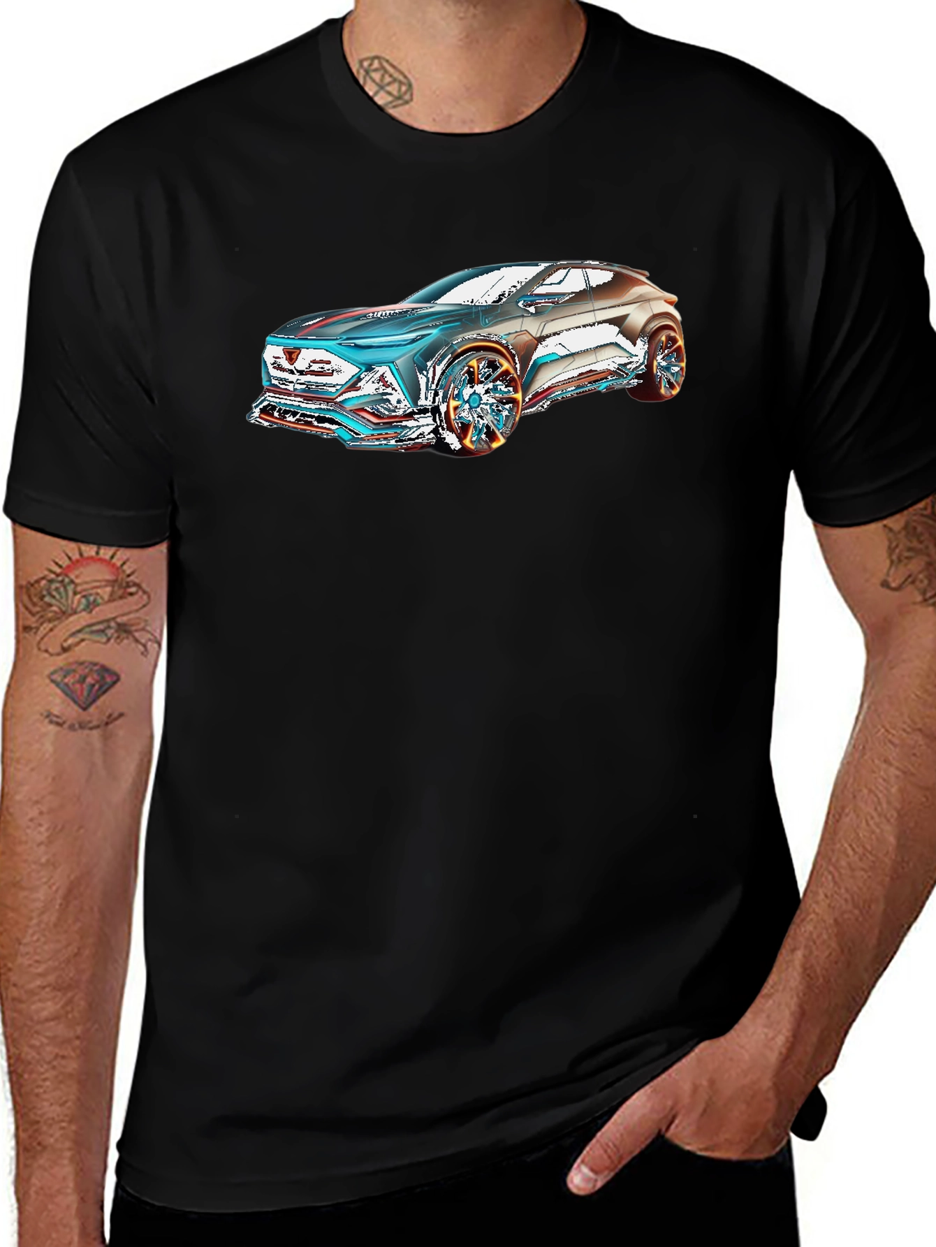 Futuristic Car Graphic Black T-Shirt