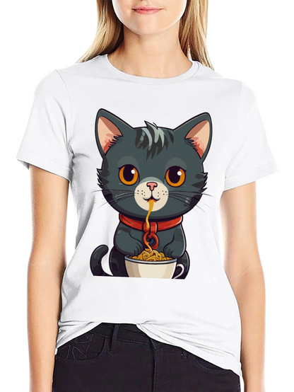 Cat Eating Spaghetti Graphic Tee