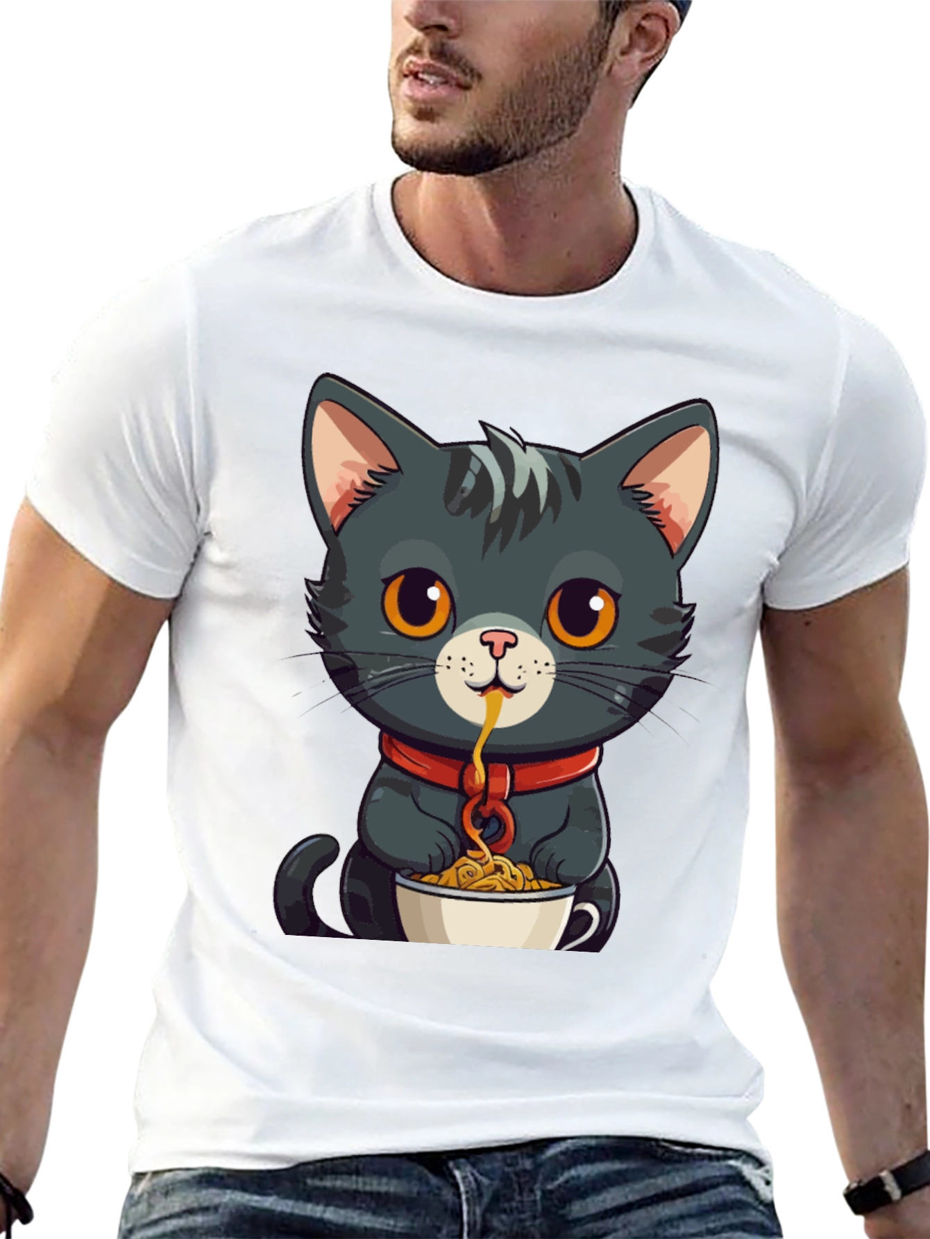 Cat Eating Spaghetti Graphic Tee