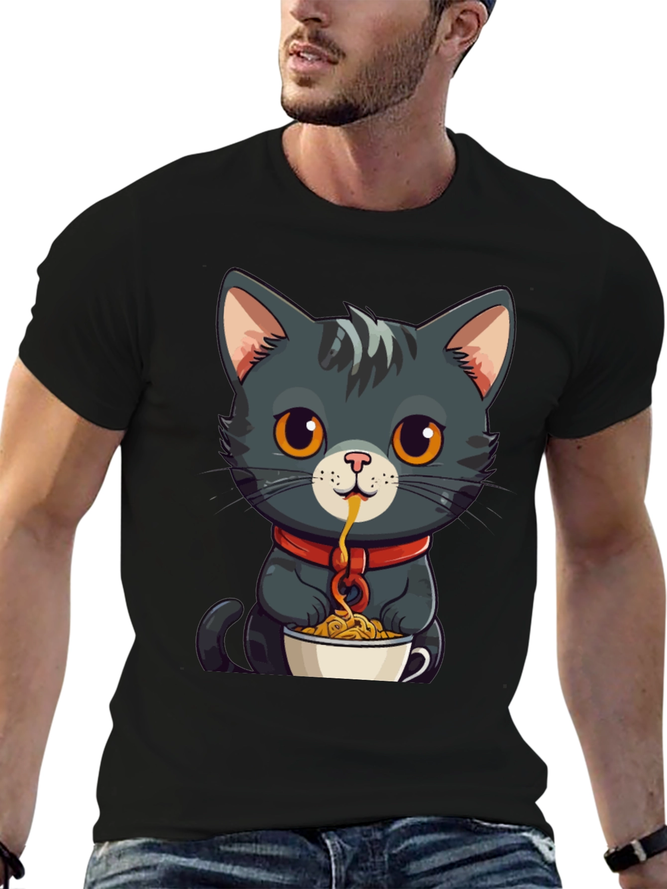 Cat Eating Spaghetti Graphic Tee